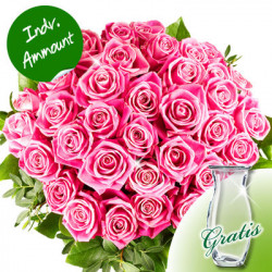 Individual pink roses with vase