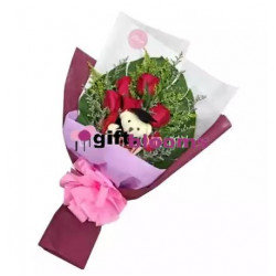 Graduation Bouquet 01 (1 Bear + 12 Red Rose)