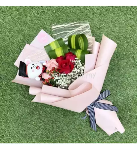 Graduation Bouquet 12 (Convo Monkey with 8 stalks roses)