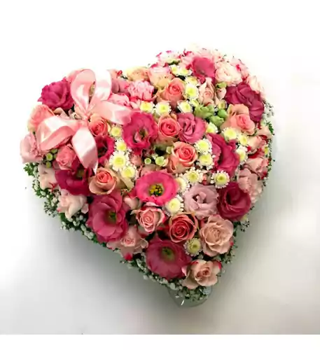 Heart-shepad arrangement of pink and white colors