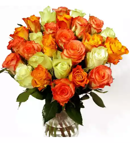 Bouquet of white, orange and pink roses (15 Roses)