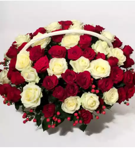 Big flower of white and red roses Big flower of white and red roses