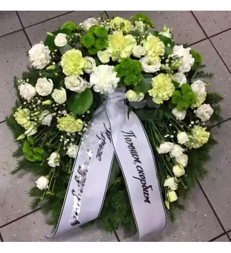 Wreath with white Carnations and green Chrysantemums