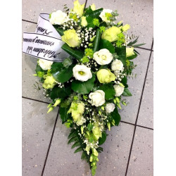 Funeral arrangement - green roses and white chestnut