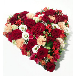 Heart-shepad arrangement of red, cream and white colors