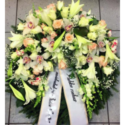 Large wreath: white lilys, creamy roses, orchids-1