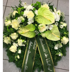 Large wreath: white lilys, creamy roses, orchids