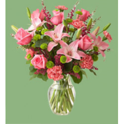 Pink Roses And Pink Lilyum Vase