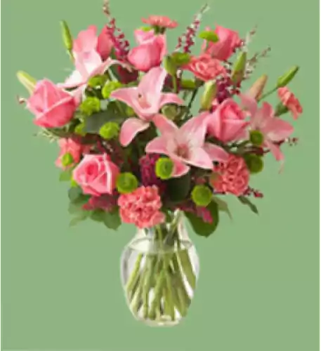 Pink Roses And Pink Lilyum Vase