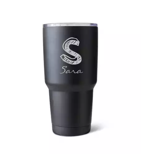 30 oz. Matte Black Brushed Initial Mug