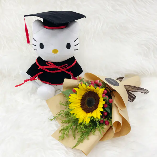 Convocation Set 09 (Convocation Hellow Kitty With 1 stalk Sunflower Hand Bouquet)